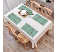 QRFASFZO Table Mats Set of 6, Place Mats Table Placemats Washable Non-slip Heat Insulation Woven Vinyl for,Green checkered design, a series of pastel blues, green squares with dark overlays,12x18 in