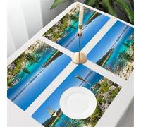 QRFASFZO Table Mats Set of 6, Place Mats Table Placemats Washable Non-slip Heat Insulation Woven Vinyl for,Amazing lake view surrounded by pine trees, rocks and distant mountains,12x18 in