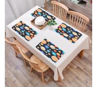 QRFASFZO Table Mats Set of 6, Place Mats Table Placemats Washable Non-slip Heat Insulation Woven Vinyl for,Colorful planets on the background of stars, with various planetary bodies, celesti,12x18 in