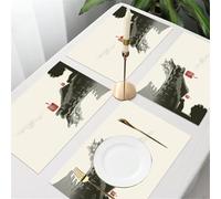 QRFASFZO Table Mats Set of 6, Place Mats Table Placemats Washable Non-slip Heat Insulation Woven Vinyl for,Ancient China Decorations,Traditional Lantern Hanging From Pavilion Arch,12x18 in