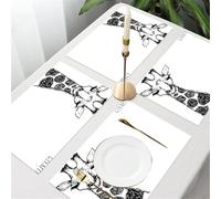 QRFASFZO Table Mats Set of 6, Place Mats Table Placemats Washable Non-slip Heat Insulation Woven Vinyl for,Animals, safari, black and white giraffe on white background,12x18 in