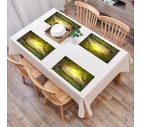 QRFASFZO Table Mats Set of 6, Place Mats Table Placemats Washable Non-slip Heat Insulation Woven Vinyl for,Mystic Forest Tree Enchanted Forest Fantasy Nature Landscape with Flower Green Jung,12x18 in