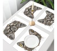 QRFASFZO Table Mats Set of 6, Place Mats Table Placemats Washable Non-slip Heat Insulation Woven Vinyl for,Animal decor, cute little chubby cat A Tabby's Expressive Face with Pointed Ears an,12x18 in