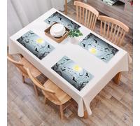 QRFASFZO Table Mats Set of 6, Place Mats Table Placemats Washable Non-slip Heat Insulation Woven Vinyl for,Halloween background.Spooky forest with full moon and bats flying,12x18 in