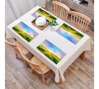 QRFASFZO Table Mats Set of 6, Place Mats Table Placemats Washable Non-slip Heat Insulation Woven Vinyl for,Farm decoration, rainbow in the sky over wheat field at sunset,12x18 in