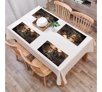 QRFASFZO Table Mats Set of 6, Place Mats Table Placemats Washable Non-slip Heat Insulation Woven Vinyl for,Dragon Medieval Battle with Gothic Monster Horror War Medieval Vintage Print,12x18 in