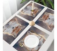 QRFASFZO Table Mats Set of 6, Place Mats Table Placemats Washable Non-slip Heat Insulation Woven Vinyl for,Animals, a gorgeous fox in a cold scene, the text 'your Name' adds personal style,12x18 in
