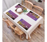 QRFASFZO Table Mats Set of 6, Place Mats Table Placemats Washable Non-slip Heat Insulation Woven Vinyl for,London,Tower Bridge in London at Night Historical Cultural Monument Europe,12x18 in