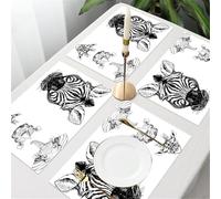 QRFASFZO Table Mats Set of 6, Place Mats Table Placemats Washable Non-slip Heat Insulation Woven Vinyl for,Animal, sketch of the giraffe and rhinoceros heads of zebra African Wildlife Animal,12x18 in