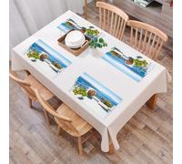 QRFASFZO Table Mats Set of 6, Place Mats Table Placemats Washable Non-slip Heat Insulation Woven Vinyl for,Landscape, Santorini Island Greece Aegean Sea Trees Flowers k,12x18 in