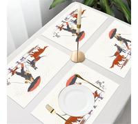 QRFASFZO Table Mats Set of 6, Place Mats Table Placemats Washable Non-slip Heat Insulation Woven Vinyl for,man in a rain gear with an umbrella leading various dogs through the wet street,12x18 in