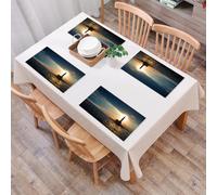 QRFASFZO Table Mats Set of 6, Place Mats Table Placemats Washable Non-slip Heat Insulation Woven Vinyl for,Lighthouse at sunset, lighthouse silhouette under the sunset, the ocean reflects th,12x18 in