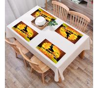 QRFASFZO Table Mats Set of 6, Place Mats Table Placemats Washable Non-slip Heat Insulation Woven Vinyl for,Halloween, Witch Hat Spooky Pumpkins Magical Night Autumn Nature Full Moon, Light O,12x18 in