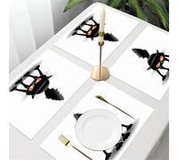 QRFASFZO Table Mats Set of 6, Place Mats Table Placemats Washable Non-slip Heat Insulation Woven Vinyl for,Cartoon cat, a black cat with ominous orange eyes and pointed ears,12x18 in