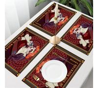 QRFASFZO Table Mats Set of 6, Place Mats Table Placemats Washable Non-slip Heat Insulation Woven Vinyl for,mysterious woman with a flower crown and skull makeup surrounded by symbolic red el,12x18 in