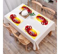 QRFASFZO Table Mats Set of 6, Place Mats Table Placemats Washable Non-slip Heat Insulation Woven Vinyl for,Legendary battle scene, a sinister red dragon with shield and knight in a circular,12x18 in