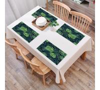 QRFASFZO Table Mats Set of 6, Place Mats Table Placemats Washable Non-slip Heat Insulation Woven Vinyl for,Monstera leaves dark tones of tropical，Lush green leaves，Exotic series of tropical,12x18 in