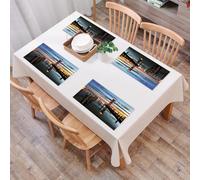 QRFASFZO Table Mats Set of 6, Place Mats Table Placemats Washable Non-slip Heat Insulation Woven Vinyl for,Lighthouse Decor,Calm Dusk at Bay with Lighthouse and Wooden Boardwalk Reflections,12x18 in