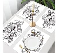 QRFASFZO Table Mats Set of 6, Place Mats Table Placemats Washable Non-slip Heat Insulation Woven Vinyl for,Anchor Entangled by an Artistic Octopus,12x18 in