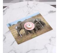 QRFASFZO Table Mats Set of 6, Place Mats Table Placemats Washable Non-slip Heat Insulation Woven Vinyl for,Safari Elephant Mom and Baby Elephant on African Grassland,12x18 in