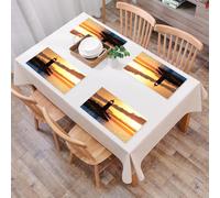 QRFASFZO Table Mats Set of 6, Place Mats Table Placemats Washable Non-slip Heat Insulation Woven Vinyl for,Lighthouse decor, sunset with lighthouse on the island in the Me,12x18 in
