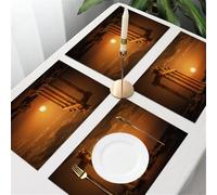 QRFASFZO Table Mats Set of 6, Place Mats Table Placemats Washable Non-slip Heat Insulation Woven Vinyl for,Ancient Greek architectural ruins, Greece - cylinder with golden sunset, historical,12x18 in