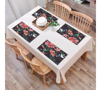 QRFASFZO Table Mats Set of 6, Place Mats Table Placemats Washable Non-slip Heat Insulation Woven Vinyl for,Charming flowers - colorful flying birds and red lily flowers on brown background,12x18 in