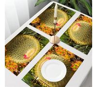 QRFASFZO Table Mats Set of 6, Place Mats Table Placemats Washable Non-slip Heat Insulation Woven Vinyl for,Cactus decoration, blooming golden cactus, surrounded by colorful succulent growth,12x18 in