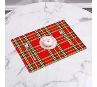 QRFASFZO Table Mats Set of 6, Place Mats Table Placemats Washable Non-slip Heat Insulation Woven Vinyl for,Red checkered, European western culture inspired abstract tar,12x18 in
