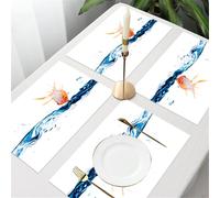 QRFASFZO Table Mats Set of 6, Place Mats Table Placemats Washable Non-slip Heat Insulation Woven Vinyl for,Curious Goldfish Peeking Above the Waves,Goldfish Emerging from the Water's Surface,12x18 in