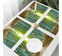 QRFASFZO Table Mats Set of 6, Place Mats Table Placemats Washable Non-slip Heat Insulation Woven Vinyl for,Charming bamboo forest - a path surrounded by tall green bamboo and woven fences,12x18 in
