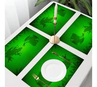 QRFASFZO Table Mats Set of 6, Place Mats Table Placemats Washable Non-slip Heat Insulation Woven Vinyl for,Animal Decor,Frog Shadow Silhouette on The Banana Tree Leaf in Tropical Lands Jungl,12x18 in
