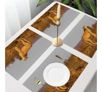 QRFASFZO Table Mats Set of 6, Place Mats Table Placemats Washable Non-slip Heat Insulation Woven Vinyl for,Animal, a spotted cheetah standing on a mound, observing the golden landscape,12x18 in