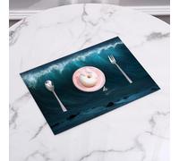 QRFASFZO Table Mats Set of 6, Place Mats Table Placemats Washable Non-slip Heat Insulation Woven Vinyl for,Ocean,Small Boat Being Captured by a Large Wave Seastorm,12x18 in
