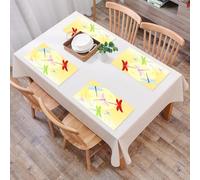 QRFASFZO Table Mats Set of 6, Place Mats Table Placemats Washable Non-slip Heat Insulation Woven Vinyl for,Dragonfly, flower field in the spring season with chamomile,12x18 in
