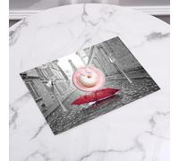 QRFASFZO Table Mats Set of 6, Place Mats Table Placemats Washable Non-slip Heat Insulation Woven Vinyl for,Paris Rain Road, a cobblestone street with red umbrellas, the tower of Eiffel is at,12x18 in