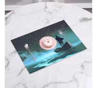 QRFASFZO Table Mats Set of 6, Place Mats Table Placemats Washable Non-slip Heat Insulation Woven Vinyl for,Ocean,Man Rowing Boat in Sea Under Majestic Foggy Sky with Milky Way Magical View,D,12x18 in
