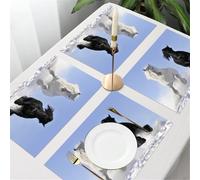 QRFASFZO Table Mats Set of 6, Place Mats Table Placemats Washable Non-slip Heat Insulation Woven Vinyl for,Animals, a white horse and a black horse running on the snow, leaning against the b,12x18 in