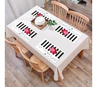 QRFASFZO Table Mats Set of 6, Place Mats Table Placemats Washable Non-slip Heat Insulation Woven Vinyl for,Modern red rose hand drawn on piano with Romant musical notes,12x18 in