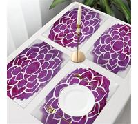 QRFASFZO Table Mats Set of 6, Place Mats Table Placemats Washable Non-slip Heat Insulation Woven Vinyl for,round purple lotus pattern with white outlines with a soft watercolor mixture,12x18 in