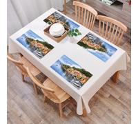 QRFASFZO Table Mats Set of 6, Place Mats Table Placemats Washable Non-slip Heat Insulation Woven Vinyl for,Italian decor, summer village by the Mediterranean Sea with,12x18 in