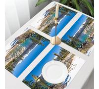 QRFASFZO Table Mats Set of 6, Place Mats Table Placemats Washable Non-slip Heat Insulation Woven Vinyl for,breathtaking scene of a sunny turquoise lake surrounded by rocky coasts and snow-co,12x18 in