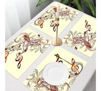 QRFASFZO Table Mats Set of 6, Place Mats Table Placemats Washable Non-slip Heat Insulation Woven Vinyl for,Bird art, hummingbird, surrounded by notes and ornate scrolls, blending nature and,12x18 in