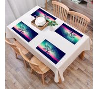 QRFASFZO Table Mats Set of 6, Place Mats Table Placemats Washable Non-slip Heat Insulation Woven Vinyl for,Galaxy, Nebula Red Alien Silhouette Moonlight Fantasy Stars,12x18 in