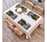 QRFASFZO Table Mats Set of 6, Place Mats Table Placemats Washable Non-slip Heat Insulation Woven Vinyl for,Farm Autumn Season by Lake and Mountain Asian Nature Theme Fall Trees in The Wi,12x18 in