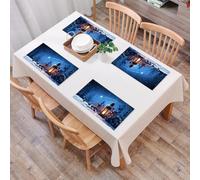 QRFASFZO Table Mats Set of 6, Place Mats Table Placemats Washable Non-slip Heat Insulation Woven Vinyl for,Christmas background, lantern candles under the starry sky, festive ornaments and s,12x18 in
