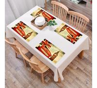 QRFASFZO Table Mats Set of 6, Place Mats Table Placemats Washable Non-slip Heat Insulation Woven Vinyl for,London, vintage style symbols of London with the national flag of the R,12x18 in