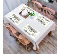 QRFASFZO Table Mats Set of 6, Place Mats Table Placemats Washable Non-slip Heat Insulation Woven Vinyl for,Eiffel Tower Decor,Paris Sketch Style Cafe Restaurant Landmark Canal Boat Streetlam,12x18 in