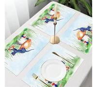 QRFASFZO Table Mats Set of 6, Place Mats Table Placemats Washable Non-slip Heat Insulation Woven Vinyl for,Animal, little cartoon black cat in a mushroom garden with,12x18 in