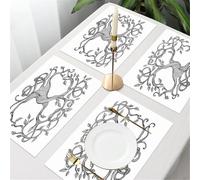 QRFASFZO Table Mats Set of 6, Place Mats Table Placemats Washable Non-slip Heat Insulation Woven Vinyl for,Art, intricate tree sketches, twisted branches and leaves forming mysterious design,12x18 in
